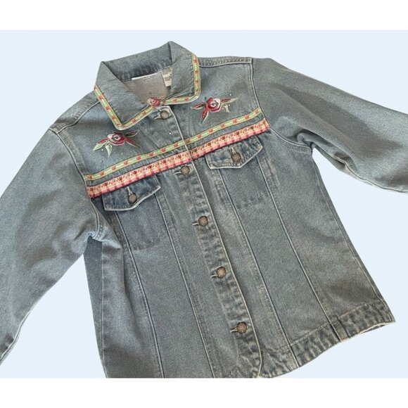Vintage BILL BLASS 1990s Embroidered Denim Jacket Size Small - Picture 1 of 8